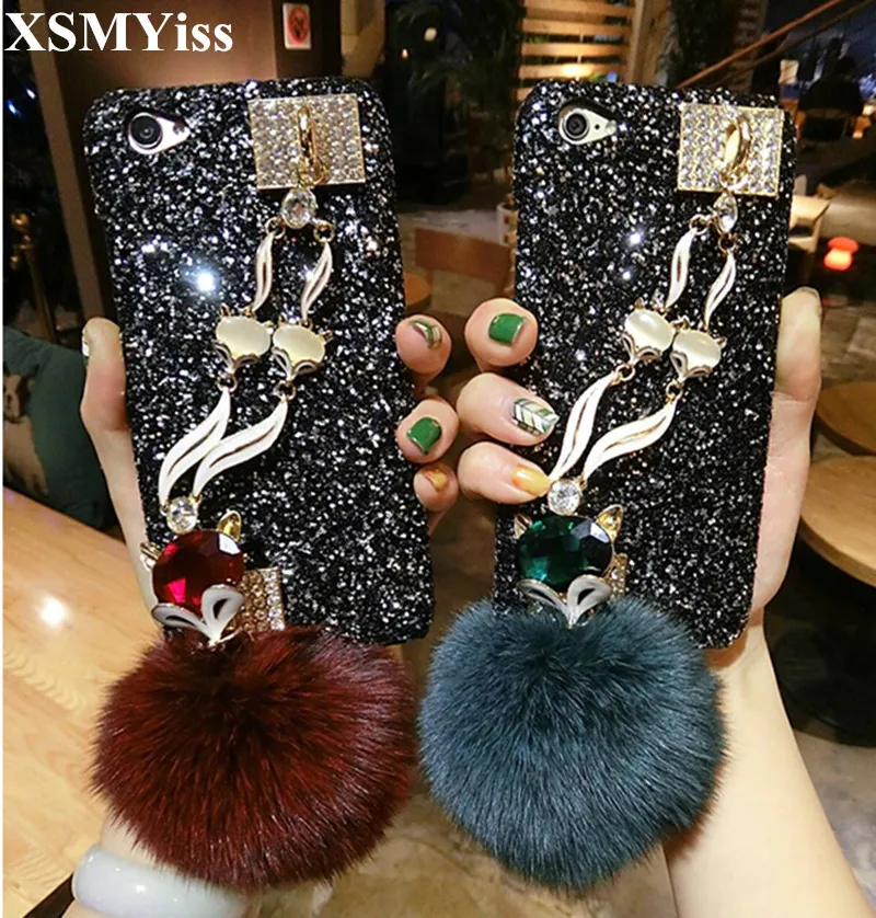

Luxury Glitter Bling Hairball Fox Bracelet Chain Case For Iphone 11 12 mini pro max X Xs Max XR Case For Iphone 6 6S 7 8 Plus