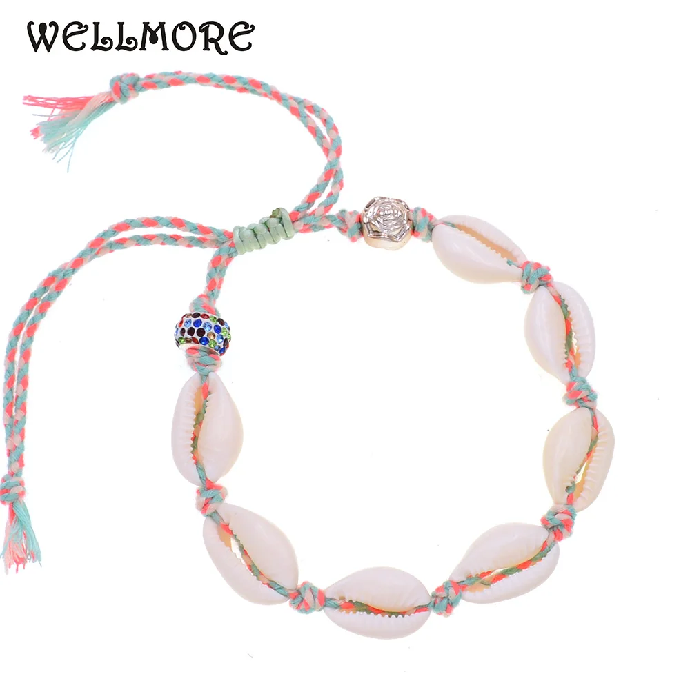 

WELLMORE handmade 9 colors shell Anklet bracelets bohemia Anklets for women beach Anklet Foot Jewelry wholesale dropshipping