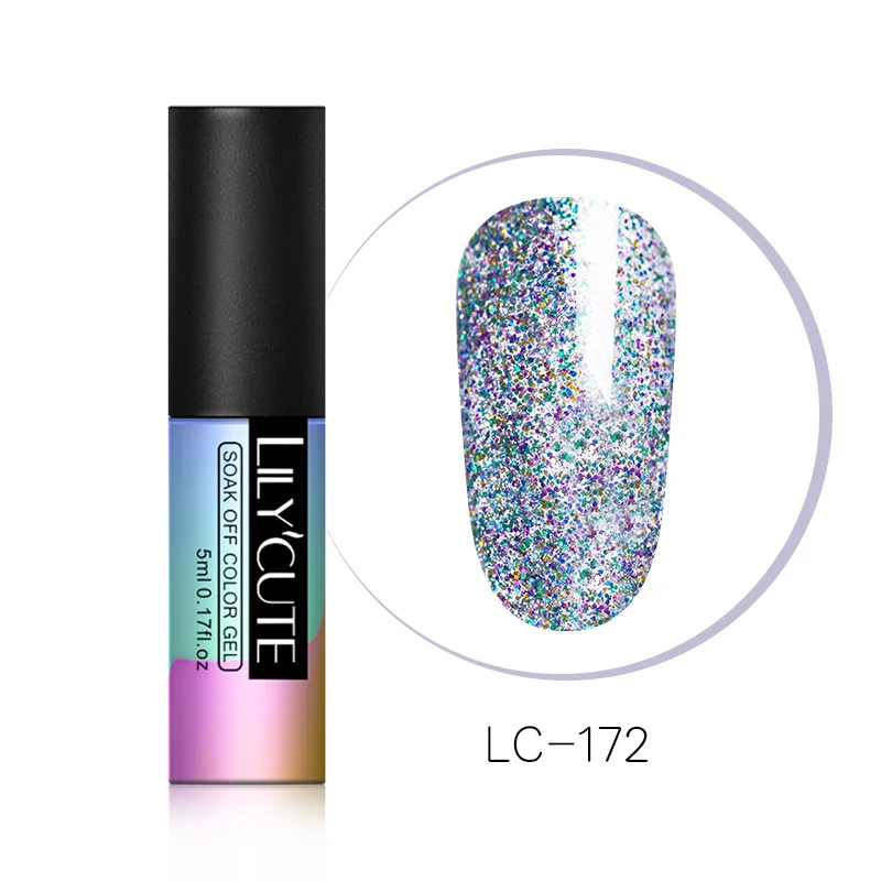 LC-172 LILYCUTE 5 мл Блестящий УФ Гель-лак с блестками Блестящий голографический мерцающий отмачивающийся Гель-лак для дизайна ногтей маникюрный лак - Цвет: LC-172