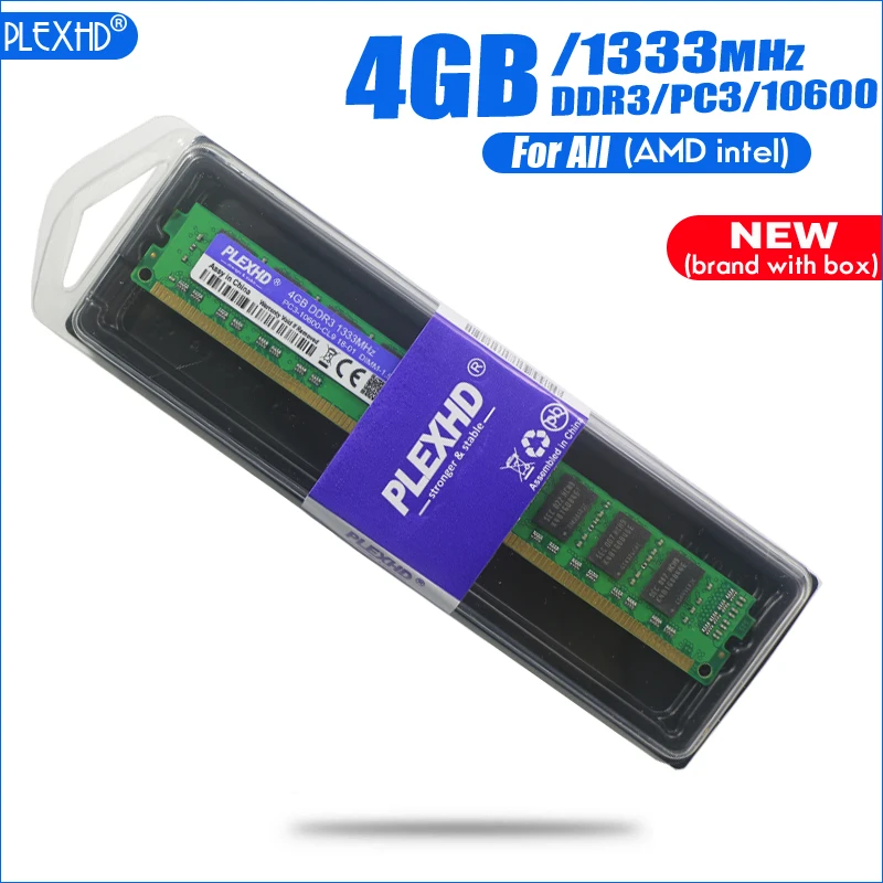 PLEXHD 4 Гб DDR3 PC3-10600 4G PC3 10600 1333 МГц для настольных ПК оперативная Память DIMM(для intel amd) полностью Совместимая система
