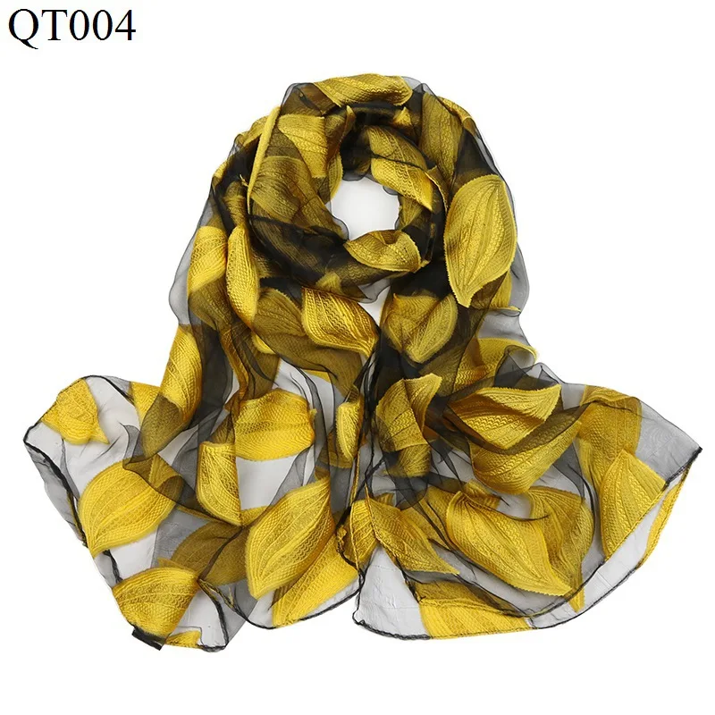 Бренд шарф Женская листья цветы длинный платок Демисезонный écharpe