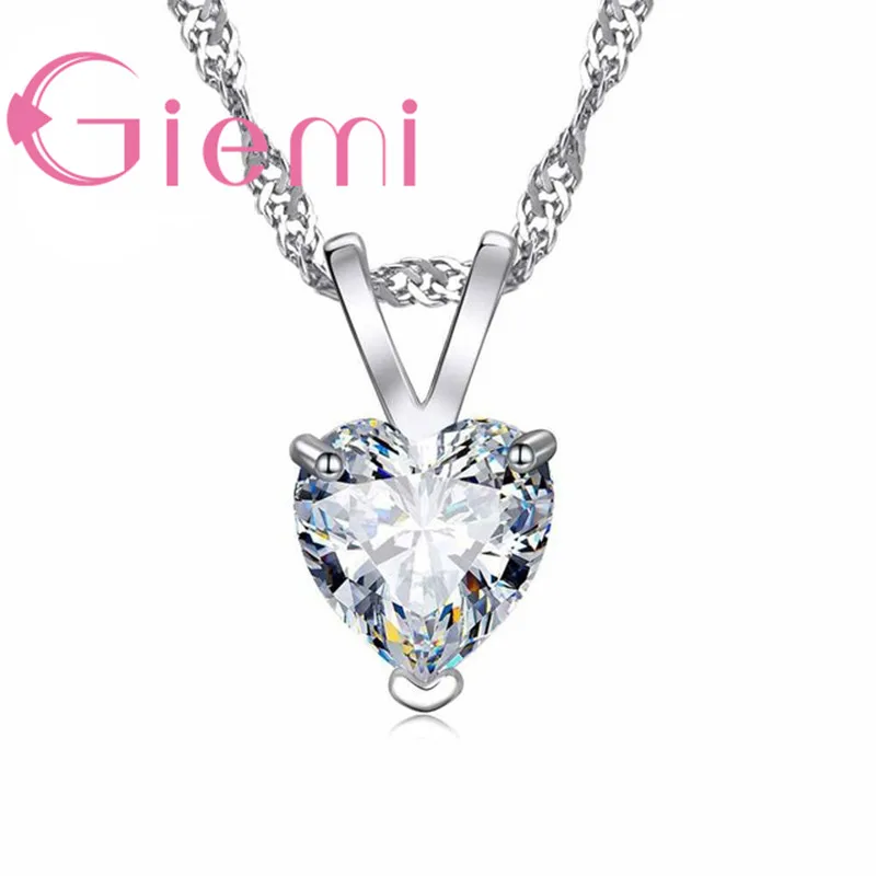 Настоящее серебро 925 пробы кулон ожерелье сияющая принцесса вырезанное прозрачное сердце кубический циркон ювелирные изделия Хорошие подарки ко дню Святого Валентина