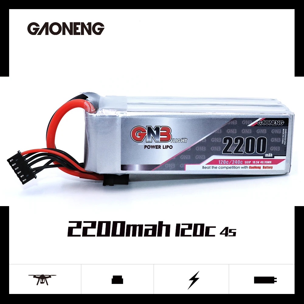 

Литий-полимерный аккумулятор Gaoneng GNB 2200 мАч 4S1P 14,8 в 120C/240C с разъемом XT60 для FPV дрона квадрокоптера вертолета БПЛА радиоуправляемых запчастей
