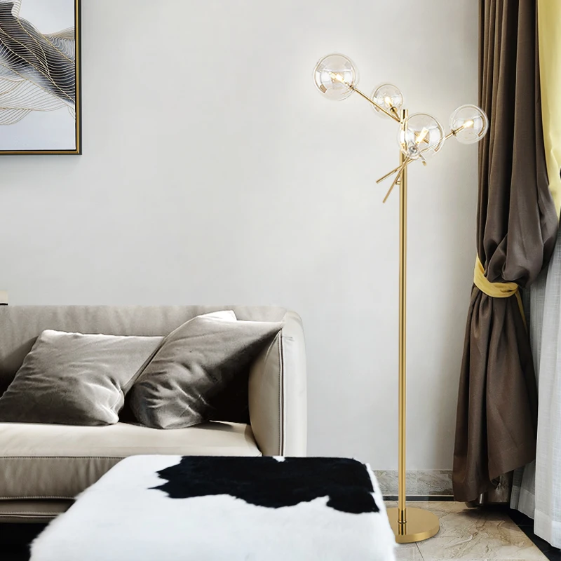 New Arrival Nordic Simple Floor Lamps Designer Plated Gold Metal Living Room Bedroom Standing Lamp Iron Lustre Lighting Fixture | Лампы и
