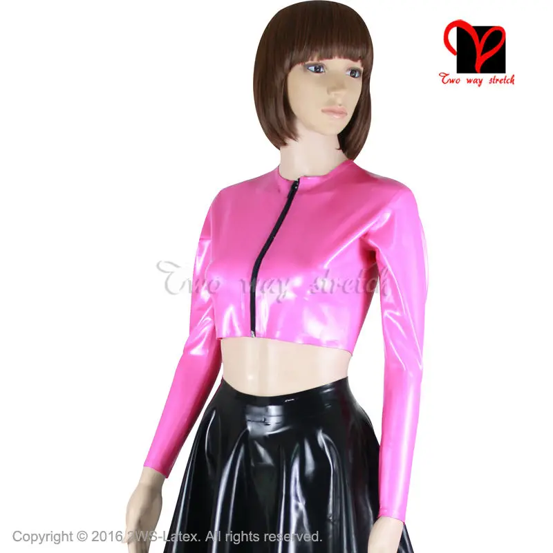 Перламутровая Розовая Сексуальная резиновая куртка с длинными рукавами и