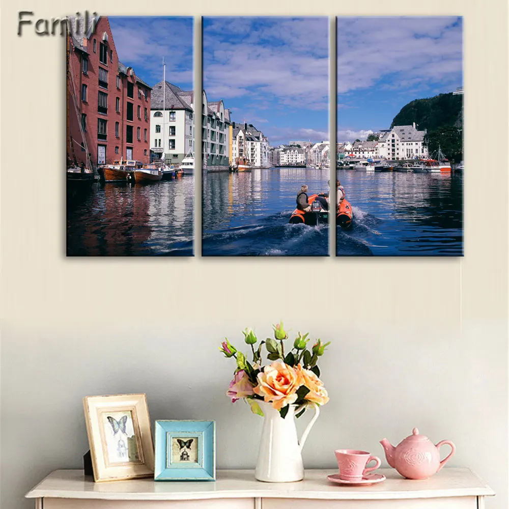 3 Панели модульное настенное искусство Норвегия Reina Ночной Пейзаж Плакат HD Печать