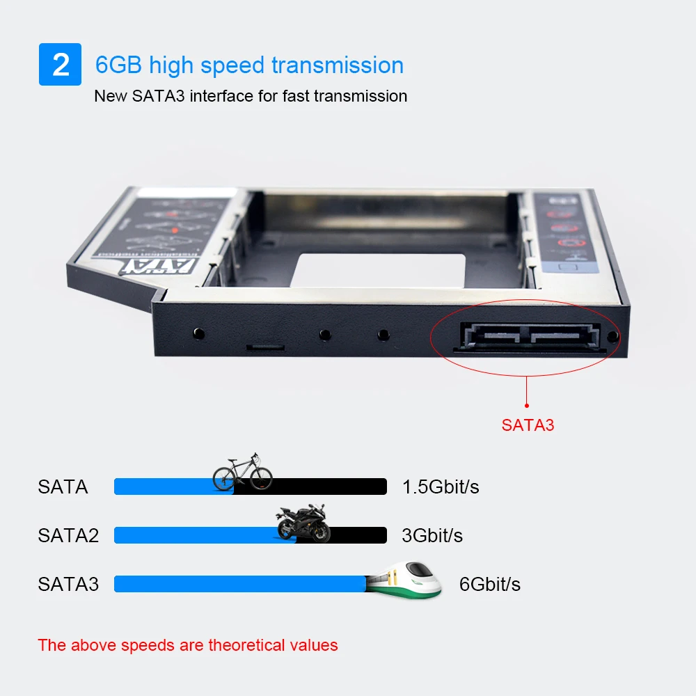 CHIPAL 2nd HDD Caddy 12,7 мм Алюминий Optibay SATA 3,0 коробка для жесткого диска корпус DVD адаптер 2,5 SSD 2 ТБ для ноутбука CD-ROM