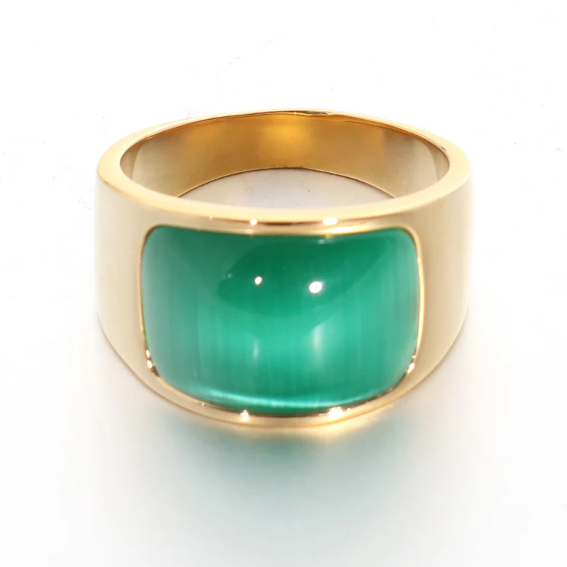 

Золотисто-зеленое Новое дизайнерское большое каменное кольцо для женщин и мужчин из нержавеющей стали классическое семейное украшение в с...