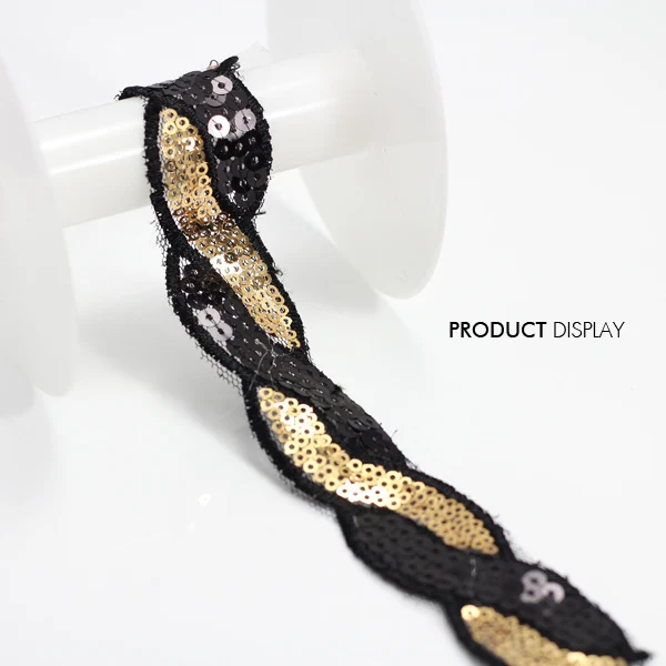 Черное золото блесток ткань бисером S Форма Venise украшенная плетеная кружевная