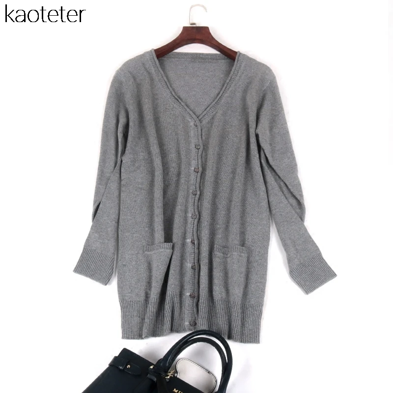 Женский кашемировый свитер теплый кардиган средней длины с v-образным вырезом 85%