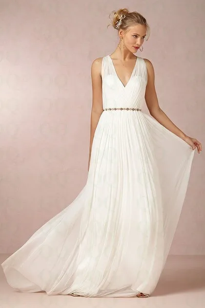 Concise V Neck Chiffon New Style Beach Wedding Dresses Ruched Vestidos De Noiva Garden Gowns Simple Dress | Свадьбы и торжества