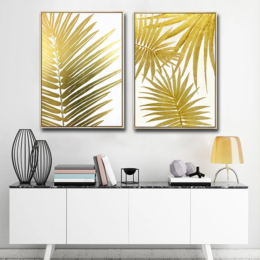 Золотая фольга MYT ручной работы с листьями Современная новейшая картина маслом