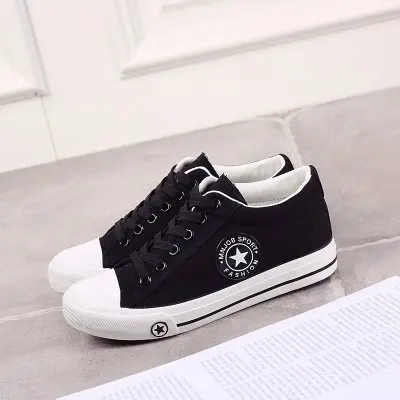 Black Женские кроссовки; коллекция года; Модные дышащие туфли на плоской подошве, увеличивающие рост; Женская парусиновая обувь; повседневная женская обувь на шнуровке с высоким берцем - Цвет: Black