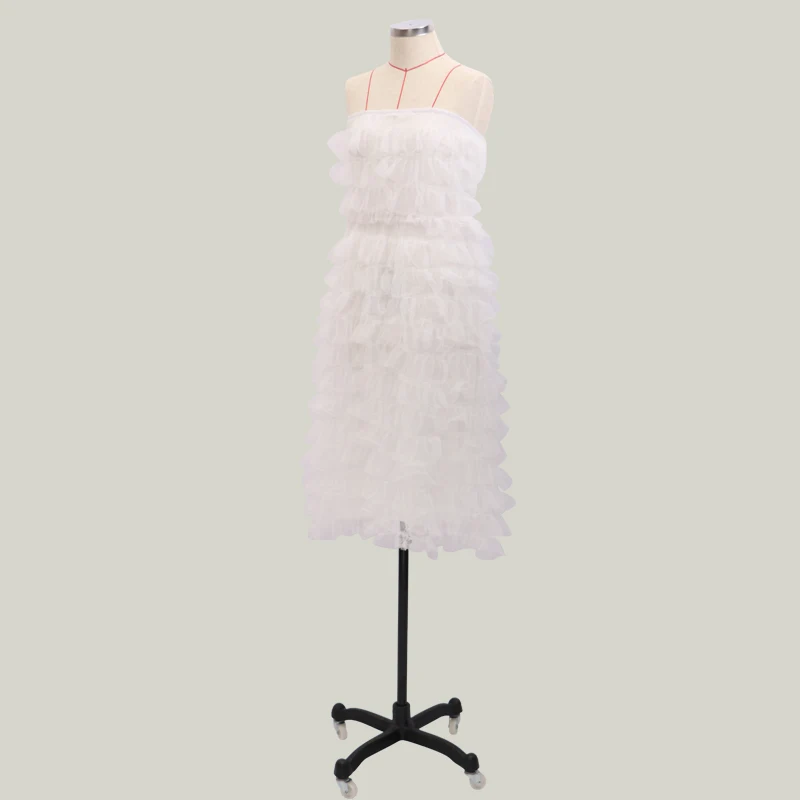 Elegant Dress Ladies Strapless Prom Layered A Line Bridesmaid Sleeveless Formal Dress White