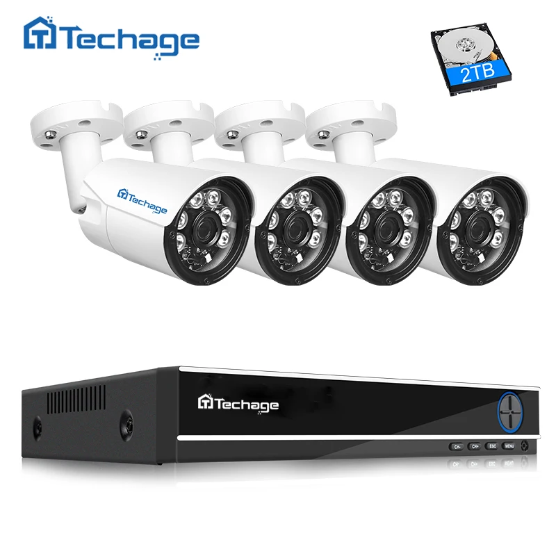 Techage 4CH 4MP AHD DVR комплект системы видеонаблюдения водостойкая наружная камера ИК