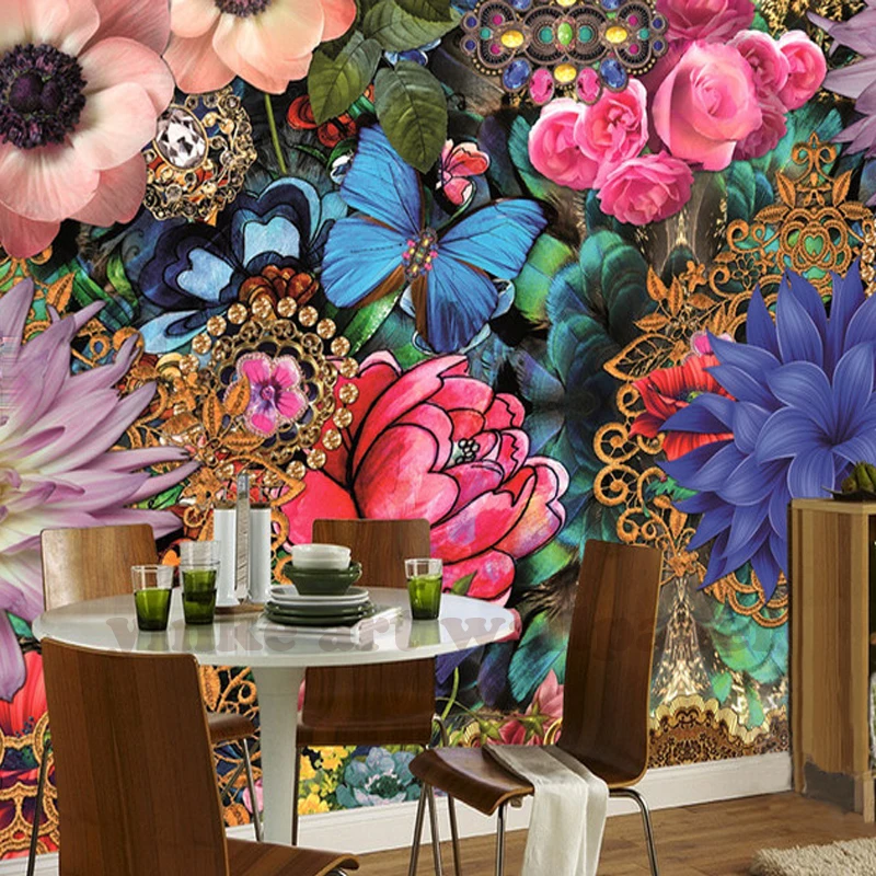 

Пользовательские фото обои Европа 3D рельефные цветы бабочки обои роспись искусство гостиной диван ТВ фон домашний декор обои