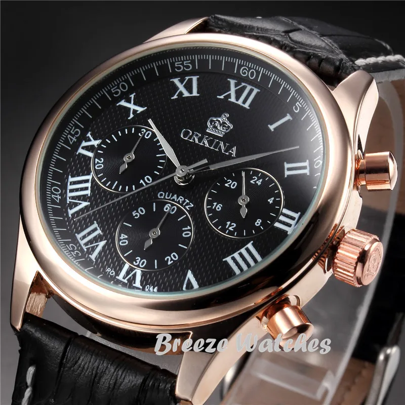 

MG. ORKINA Rose Gold Unique Textured Dial Quartz Crystal Wristwatch Roman Numerals Zegarki Luxury Brand Watch Orologi Uomo