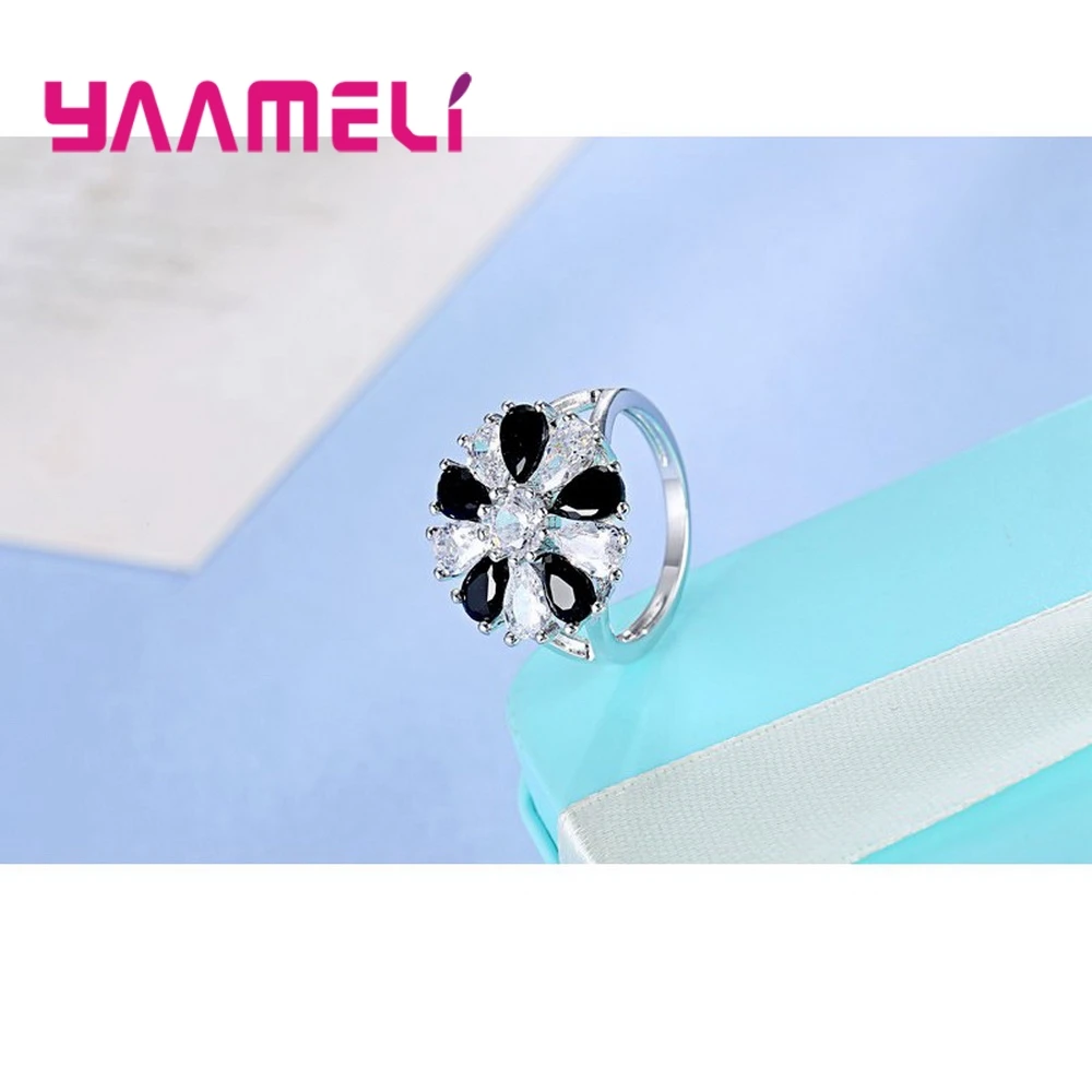 YoungGirls Лучший милый цветок кольцо на палец белый + черный вырез кубический циркон