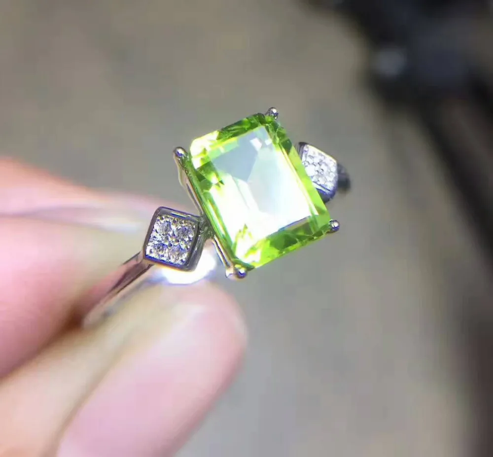 Натуральный зеленый камень перидот кольцо с натуральным оливином Стерлинговое