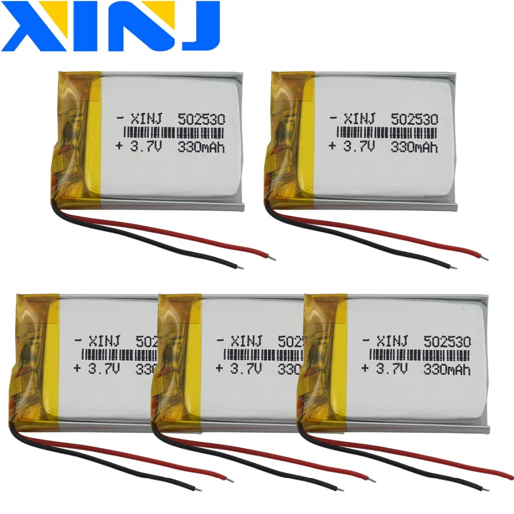 XINJ 5 шт. 3 7 в 330 мАч литий полимерный аккумулятор lipo cell 502530 для mp3 bluetooth наушники