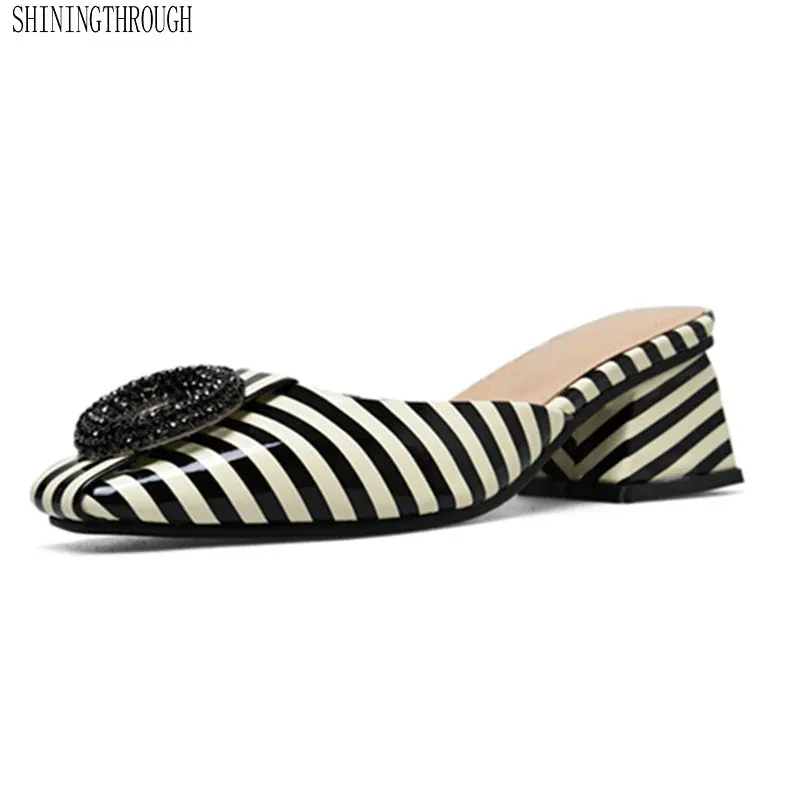 

Women Patent Leather Sandals Square Heel Fashion Summer Slip-On Comfort Slippers Lady Sandals Women Casual Shoes Woman