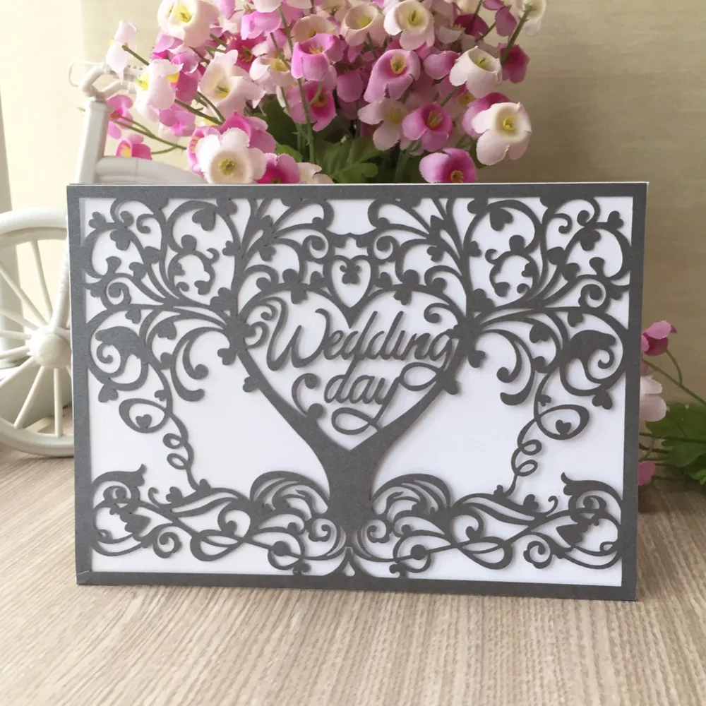 

50Pcs/Lot Romantic Love Tree Style Wedding Invitation Cards Blessing Greeting Card Party Souvenirs