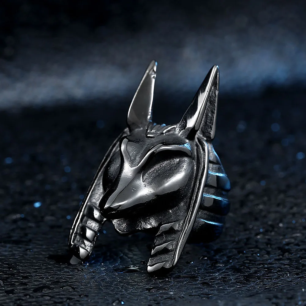 black color Стальной солдат Anubis египетская нержавеющая сталь мужские ювелирные изделия панк Мода личность титановый амулет кольцо викингов - Цвет основного камня: black color
