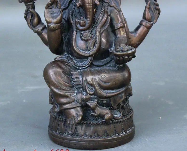 Тибетская бронза 4 Amrs Ганапати Ганеш Властелин слон статуя Будды мыши|statue of liberty