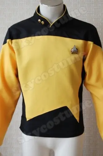 Yellow Star TNG The Next Generation Trek Uniform Cosplay Costume Red Blue Yellow Shirt For Men Size XS-XXXL - Color: Yellow