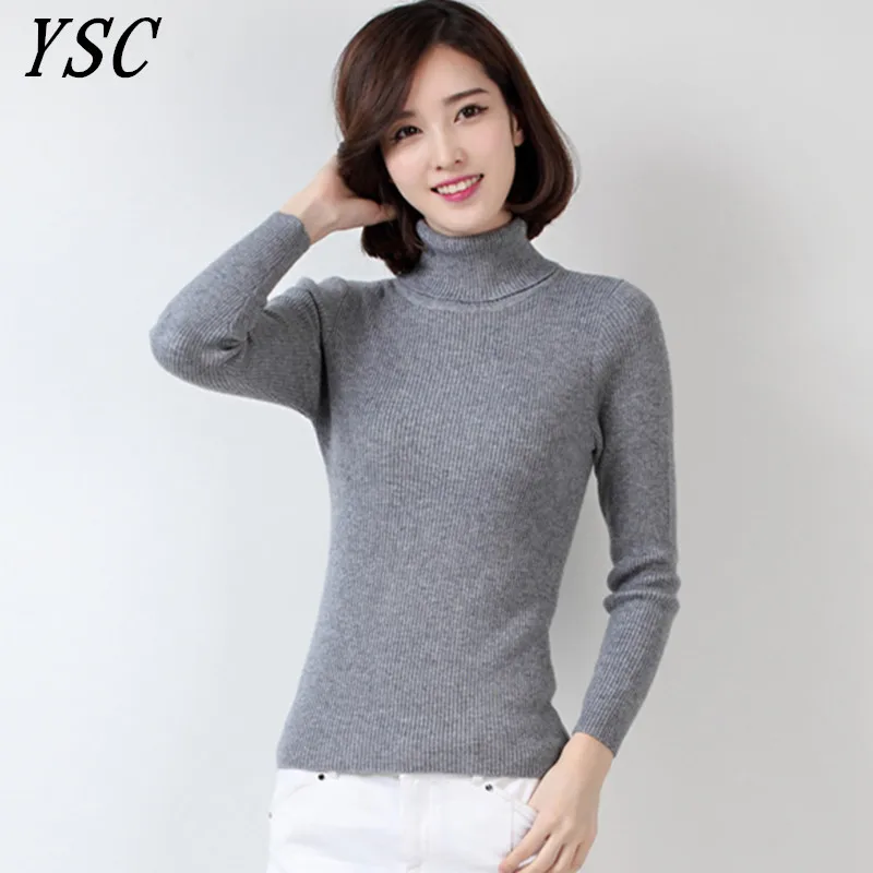 

YUNSHUCLOSET 2017 Winter Hot Sales Women's Knitted Cashmere Wool Sweater Turn collar Pumping Pullover Free Shipping