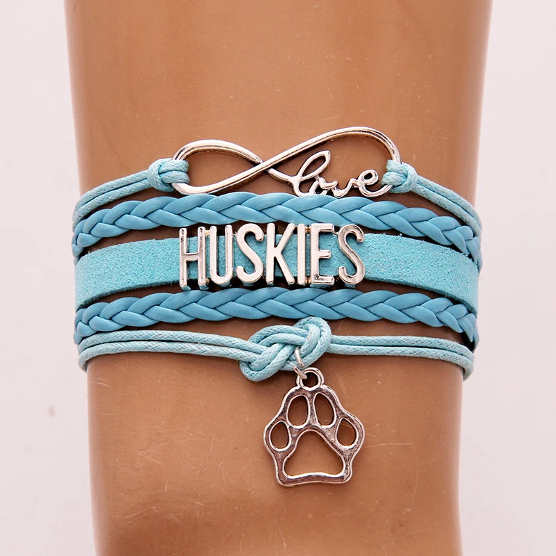 Drop shipping Infinity Love Huskies Bracelet-Pet Dog Paw Charm Leather braided Bracelets &amp Bangles Jewelry Christmas Gift | Украшения и