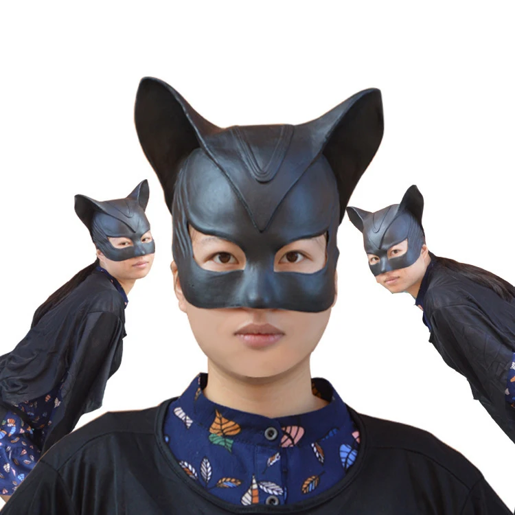 Хэллоуин сцена косплей сексуальный костюм Бэтмена, косплей женщина-кошка маска головные уборы черная половина лица латексная маска для косплея Вечерние Маски