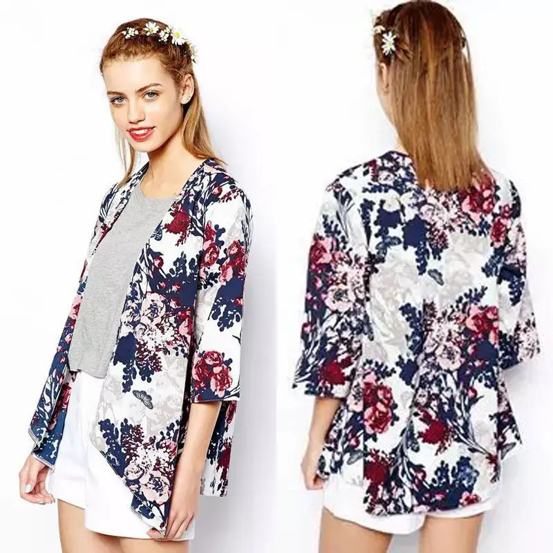 Женская шифоновая рубашка кимоно с цветочным принтом и рукавом 3/4|chiffon blouse|print
