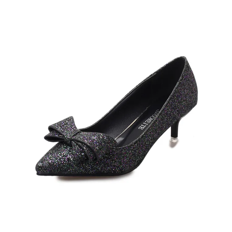 Свадебные туфли на высоком каблуке с острым носком и золотыми блестками