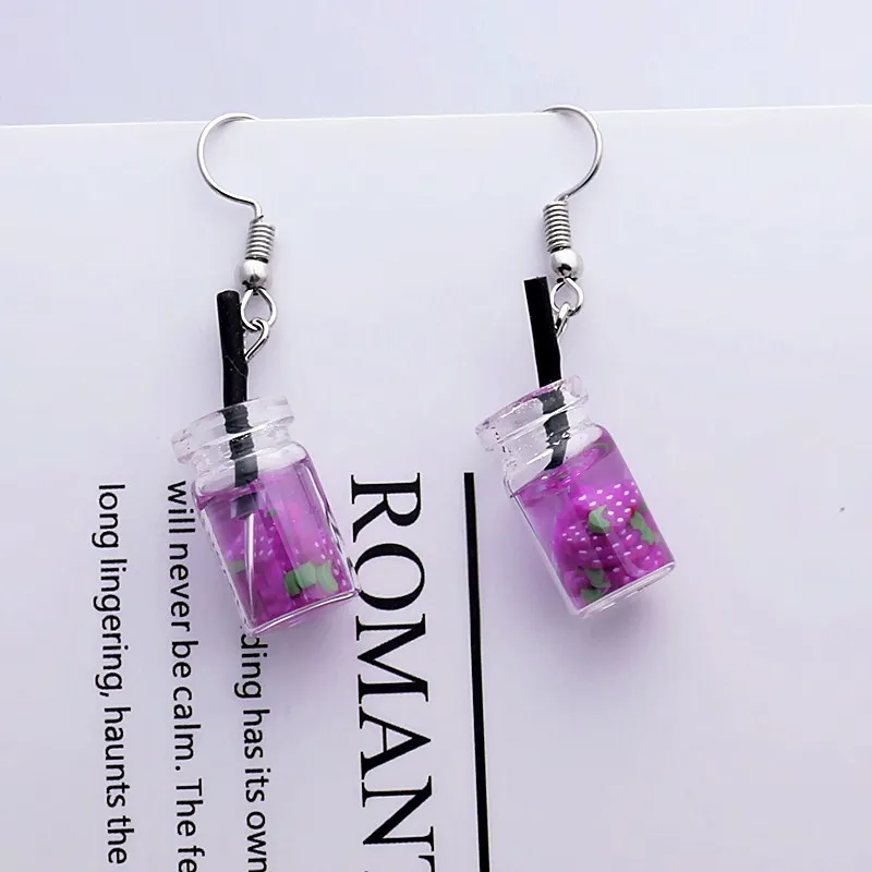 grape Новые женские модные брендовые ювелирные изделия с фруктовым соком, висячие серьги с жемчугом и чашкой чая, милые летние стильные висячие серьги - Окраска металла: grape