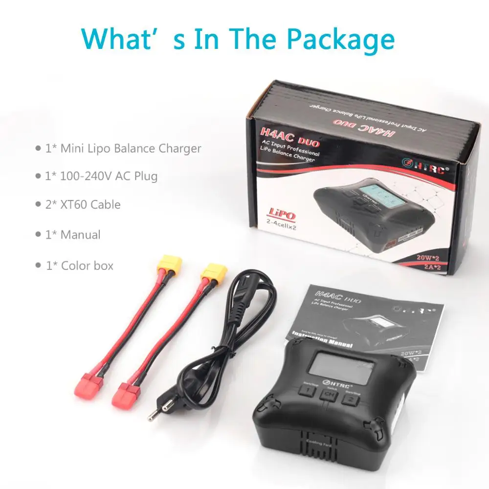HTRC H4AC DUO 20 Вт x2 2A x2 мини портативное зарядное устройство RC 2-4s Lipo зарядное устройство с двумя портами