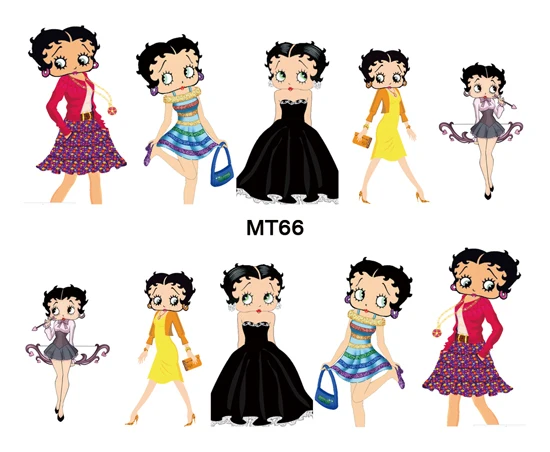 Новинка 2017 года ногтей MT61 72 микс 12 видов конструкций Betty Boop нейл арта переводятся