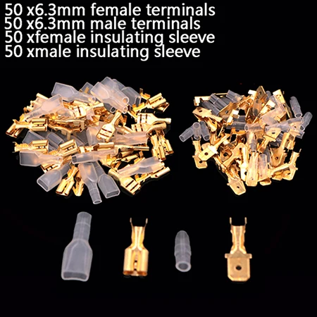 6.3mm 200 шт./100 пар Женские обжимные клеммы с прозрачной изоляционная втулка электрический провод разъем 22-16AWG 0.5mm2-1.5mm2 - Цвет: 6.3mm