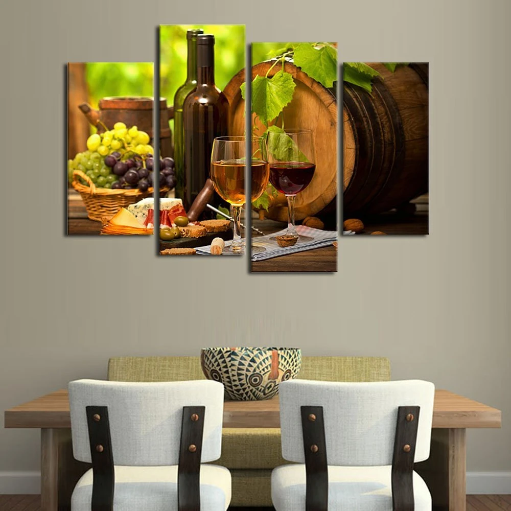 

Kitchen Wall Art Food Artwork Fruits Grapes Wine Bottle Poster Print Pictures for Home Decor Still Life Restaurant Wall Decor