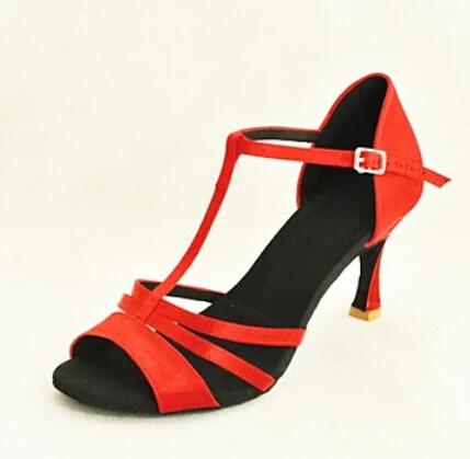 Оптовая продажа женские красные Сатиновые бальные туфли для латинских танцев