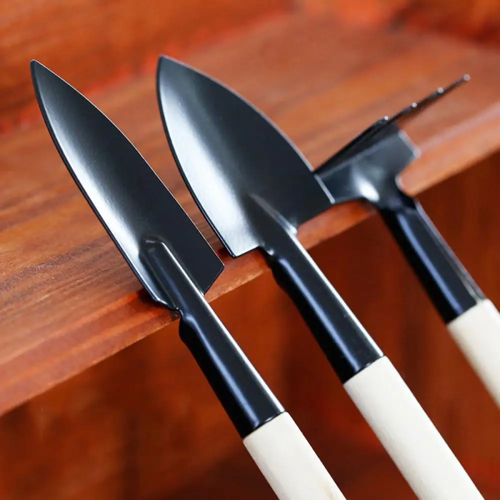 

3pcs Mini Plant Garden Gardening Tools Set With Wooden Handle Rake Shovel Spade