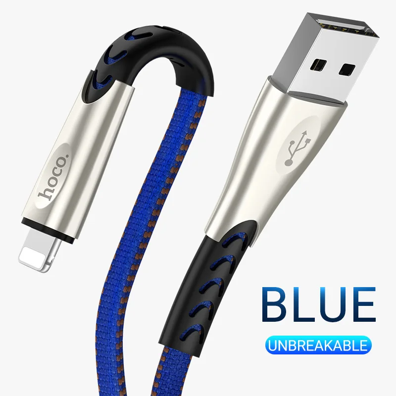 Blue hoco кабель usb на лайтнинг быстрая зарядка и передача данных lдля Lightning зарядный провод с джинсовой оплеткой юсб плоский шнур зарядное устройство для Apple iPhone 5 6 7 iPad юсб зарядник для айфона айпада - Цвет: Blue