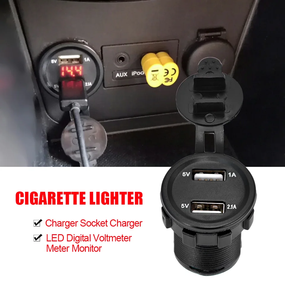 12 V-24 V универсальный автомобильный прикуриватель Зарядное устройство гнездо USB автомобиля+ светодиодный цифровой Зарядное устройство 2 Порты Мощность разъем 5В 2.1A