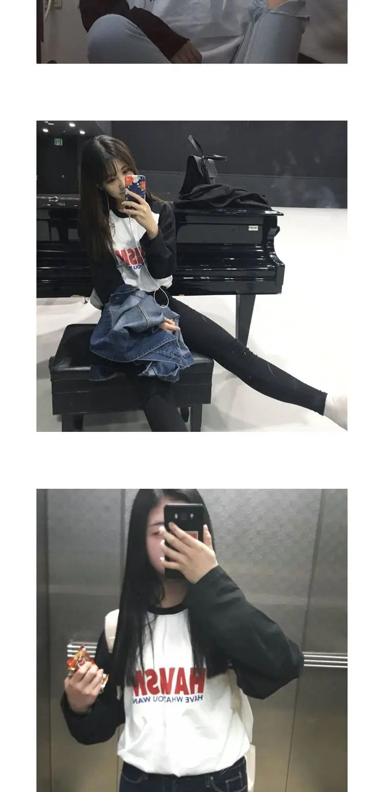 YouGeMan футболка Femme Осенняя женская футболка Корейская Ulzzang с принтом букв в стиле Харадзюку с длинным рукавом Футболки женские базовые Топы