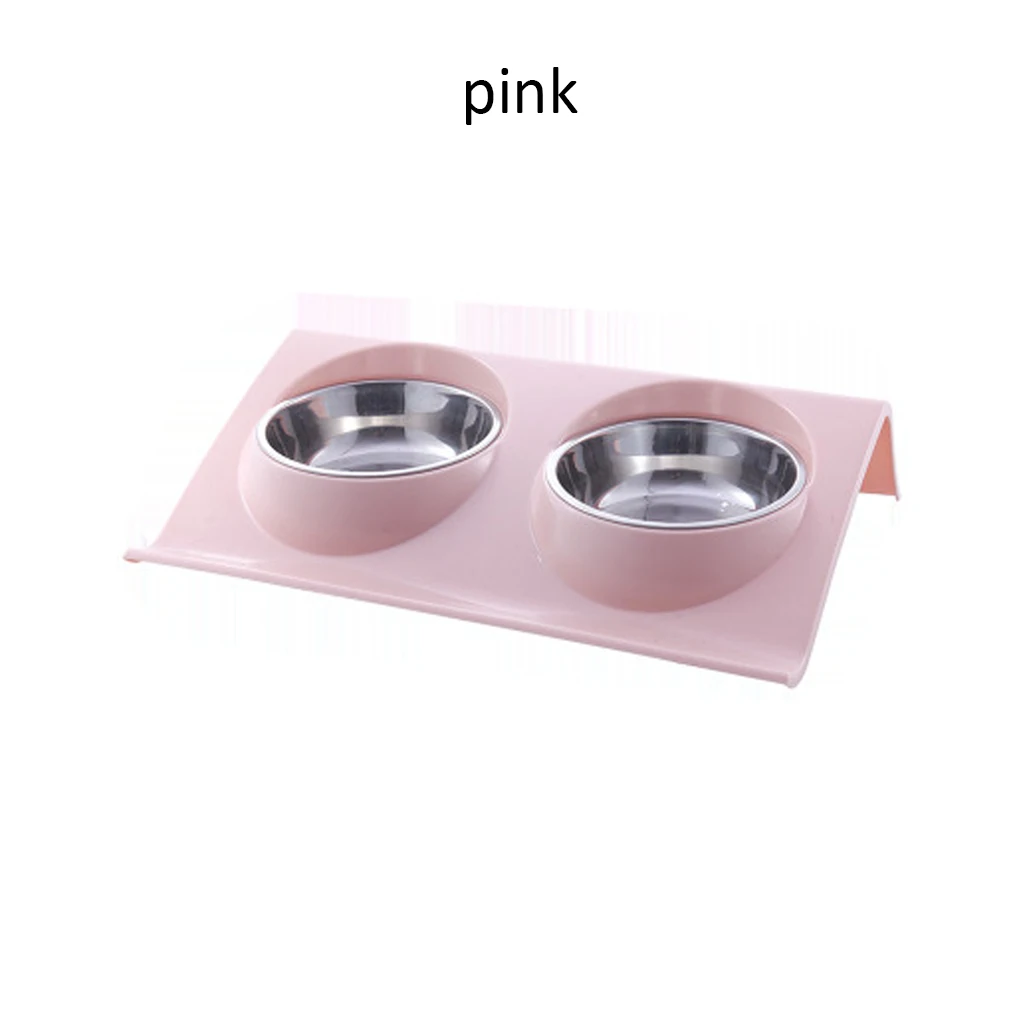 Pink Утолщенная миска для домашних животных, нескользящая миска для домашних животных, двойная миска для домашних животных, миска из нержавеющей стали, кормушка для воды, товары для щенков, кошек, миски для кормления - Color: Pink