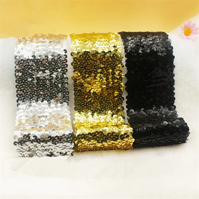 

Embellished Beautiful Gold Elastic Sequin Belts Silver Stretch Lace Trim Ribbon Sequin Fabric Sewing Party Dance Dress Accessory