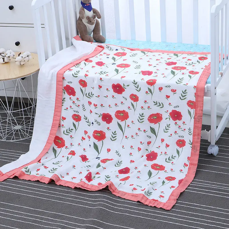 Flower blankets 4 слоя муслин детские пеленки одеяла из бамбукового волокна хлопка новорожденных Ванна марли младенческой Обёрточная бумага коляска крышка Игровой Коврик Большой Размеры - Цвет: Flower blankets