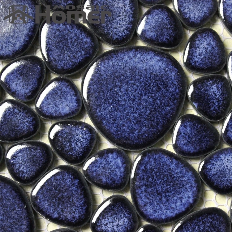 Бесплатная Доставка! Темно синяя керамическая мозаичная плитка с галькой