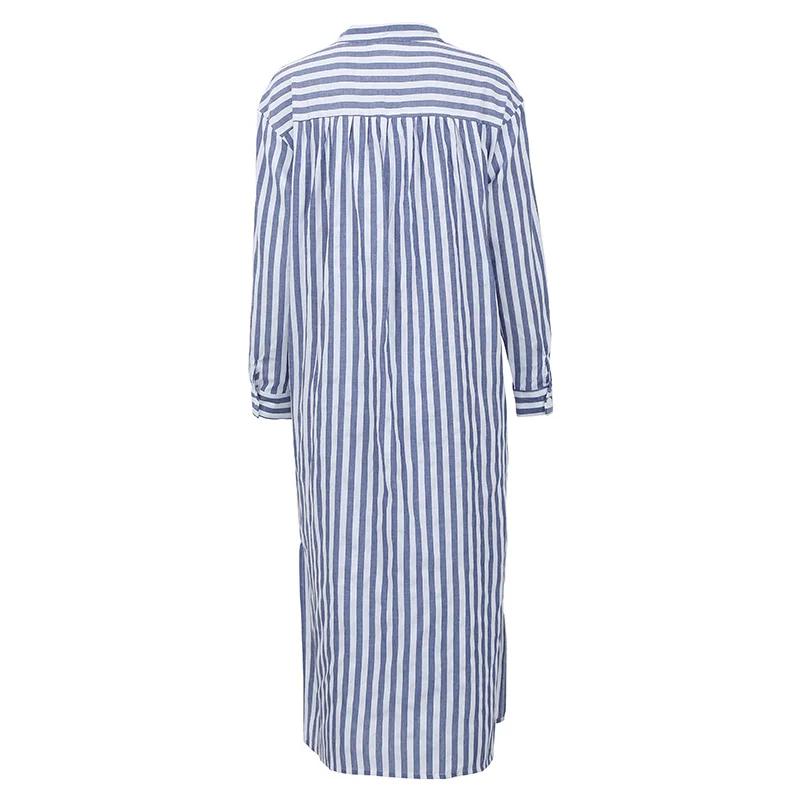 Платье макси в полоску с V образным вырезом и разрезом на подоле|Женские платья| |