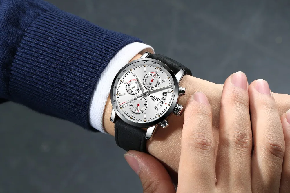 Кварцевые наручные часы, NIBOSI, модные часы Montres Hommes, роскошные часы для мужчин, водонепроницаемые и светящиеся стрелки, мужские часы Saat